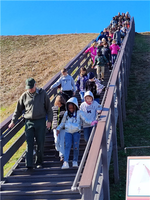 students on stairs at indian mounds